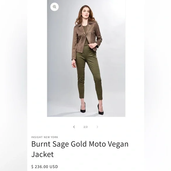 Insight Sage Moto Vegan Jacket NWT - Picture 3 of 4